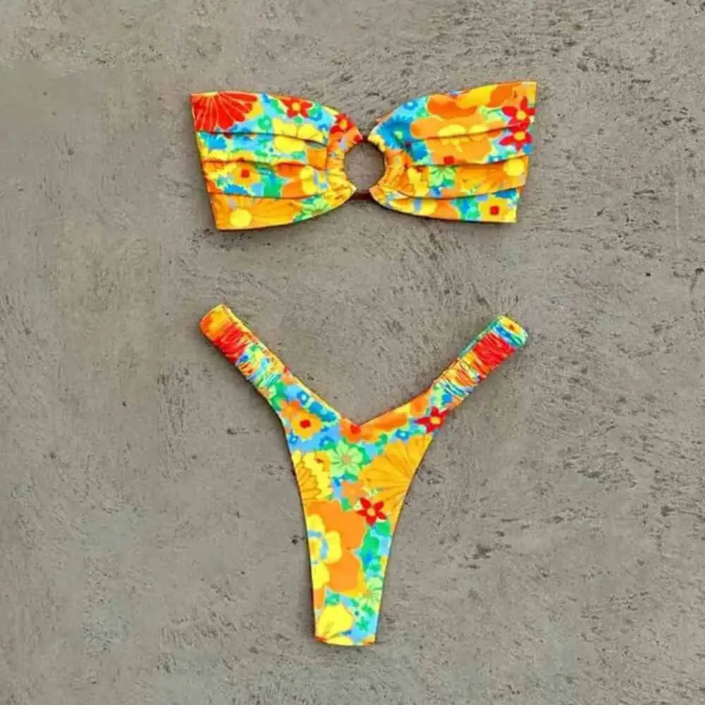 Bikini Set Push Up Top and Thong for Beach Style Yellow / S