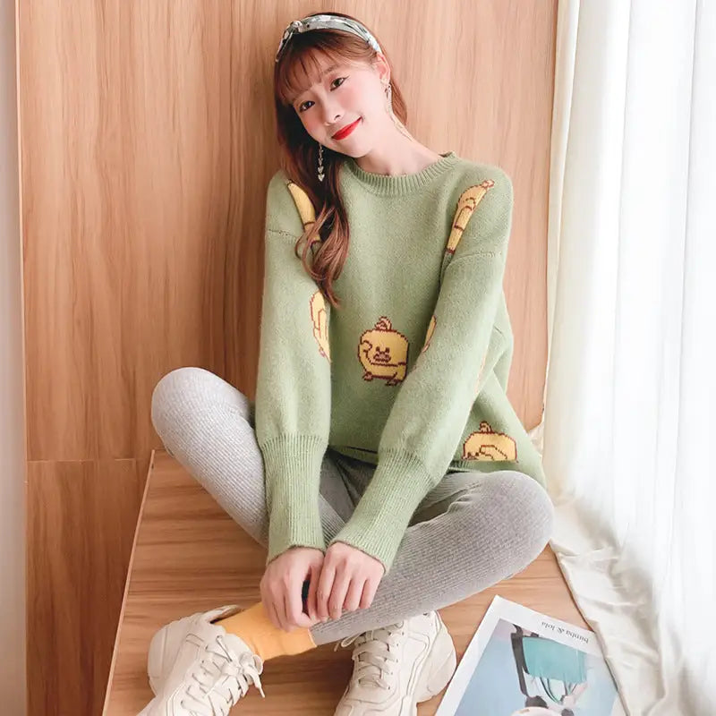 Bird Cartoon Loose Sweater