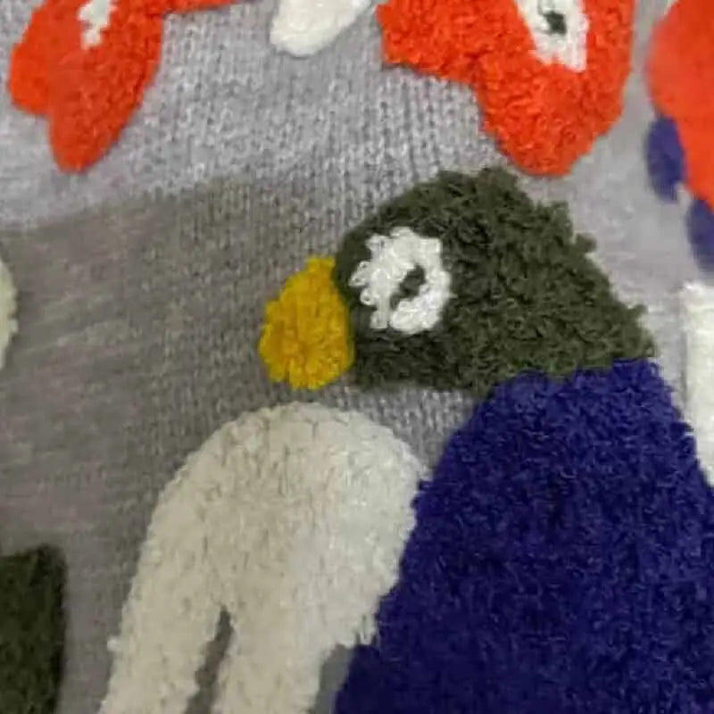 Birds Flowers Embroidered Knitted V-neck Vest