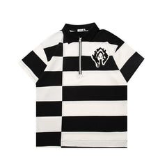 Black & White Striped Polo Shirt - Short Sleeve / S