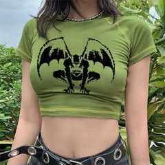 Black and Green Gothic Demon Crop-Top / S