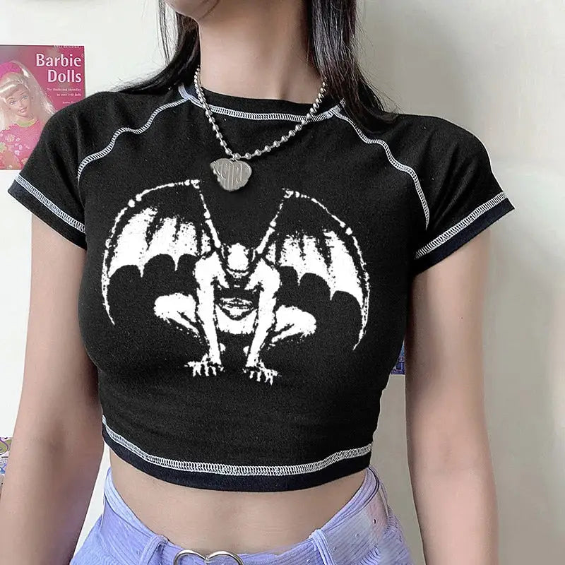 Black and Green Gothic Demon Crop-Top / S