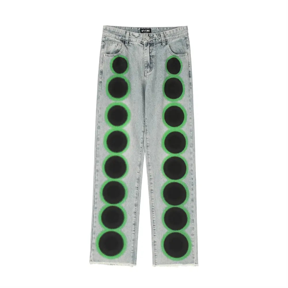 Black And Neon Dots Baggy Jeans