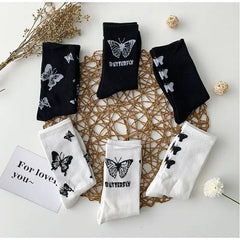 Black And White Butterfly Cotton Socks