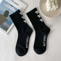 Black And White Butterfly Cotton Socks