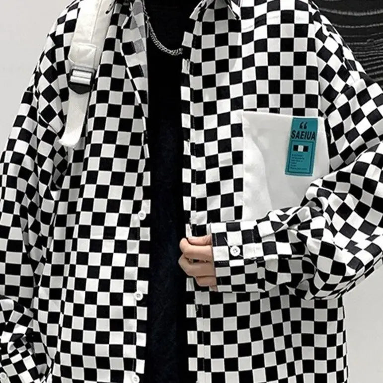 Black and White Check Oversized Long Sleeve Shirt