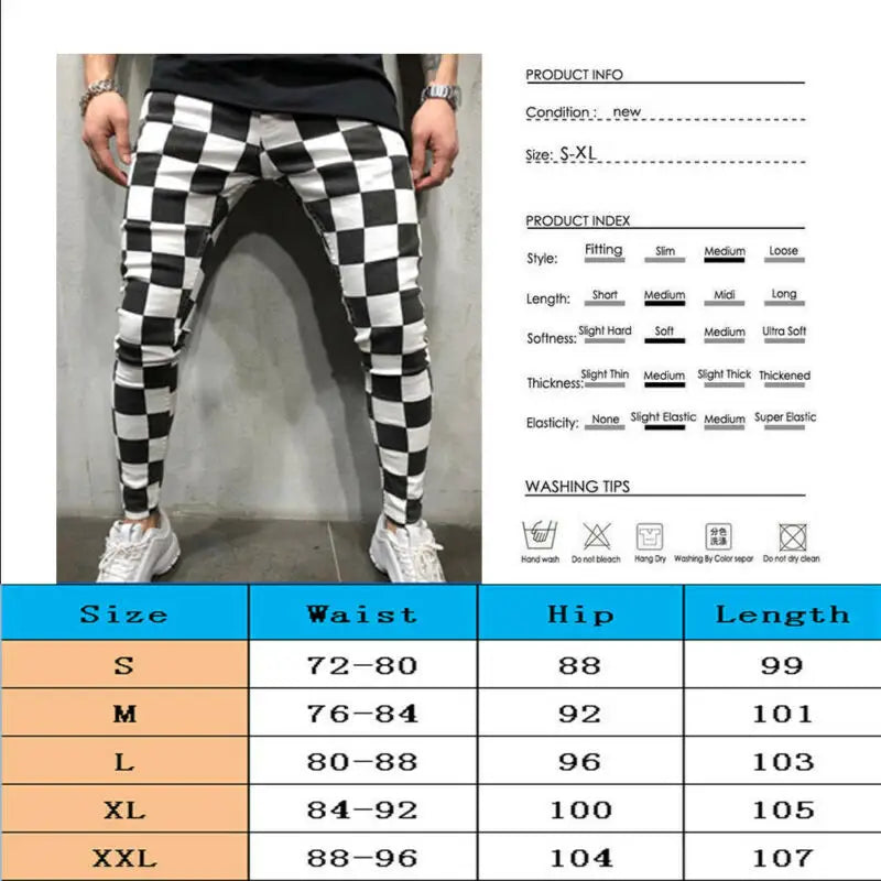 Black and White Chess Pattern Slim Pants