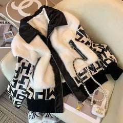 Black and White Furry PU Vegan Jacket for Women