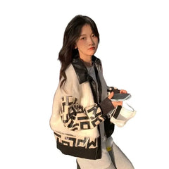 Black and White Furry PU Vegan Jacket for Women