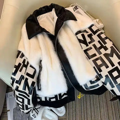 Black and White Furry PU Vegan Jacket for Women
