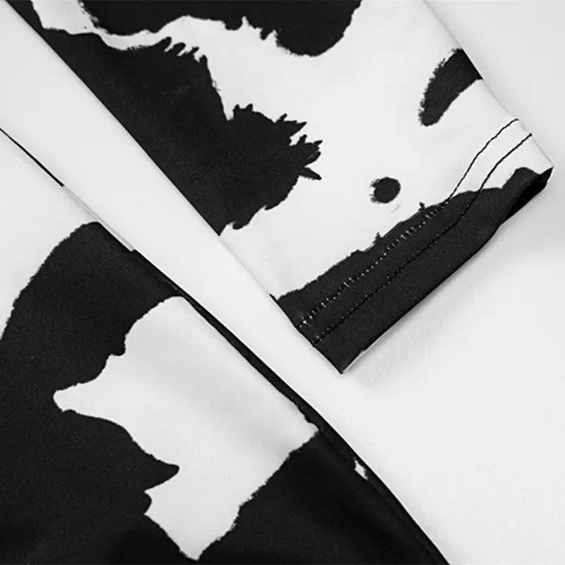 Black and White Long Sleeve Dress Polyester Round Neck