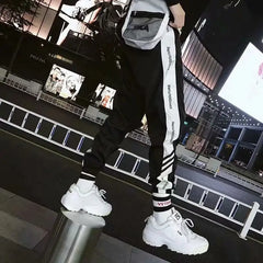 Black and White Loose Pants Athletic Fit