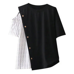 Black and White Short Sleeve Loose Blouse - XL