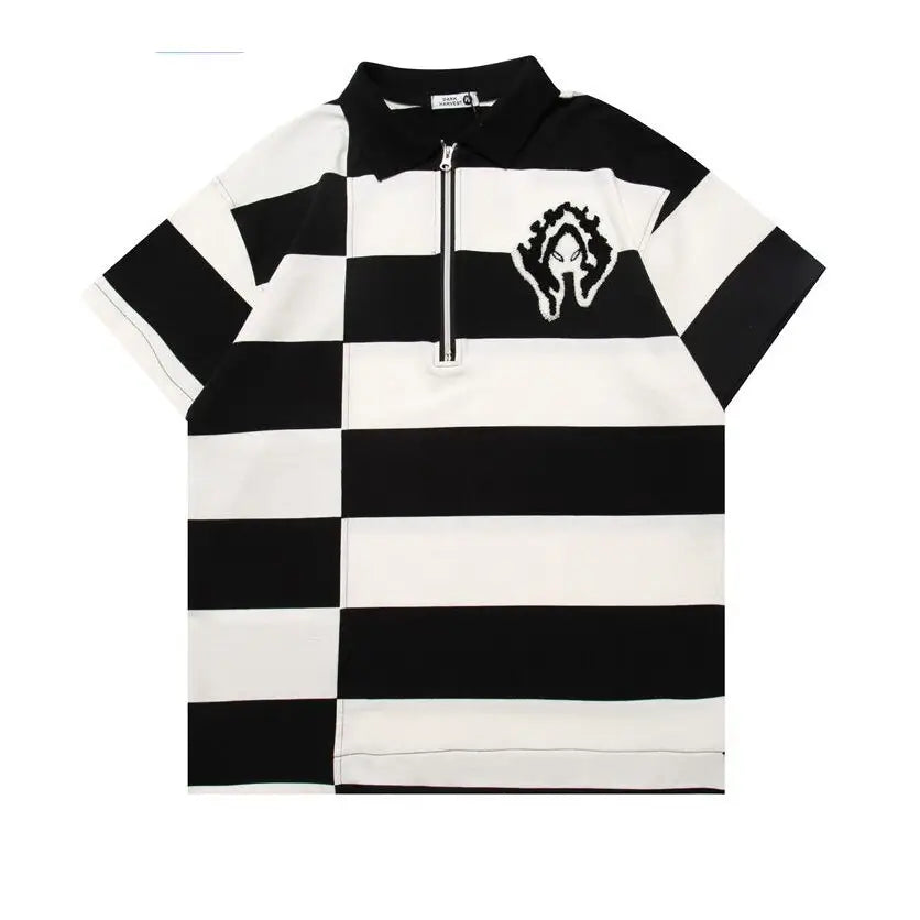 Black and White Striped Polo Shirt for Men