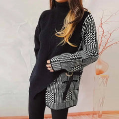 Black and White Two-Piece Plaid Knitted Sweater