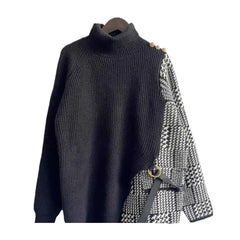 Black and White Two-Piece Plaid Knitted Sweater