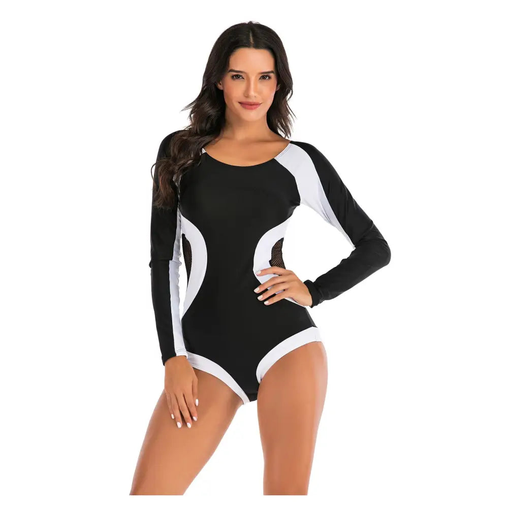 Black and White with Mesh One-piece Swimwear