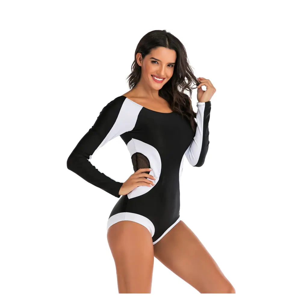 Black and White with Mesh One-piece Swimwear