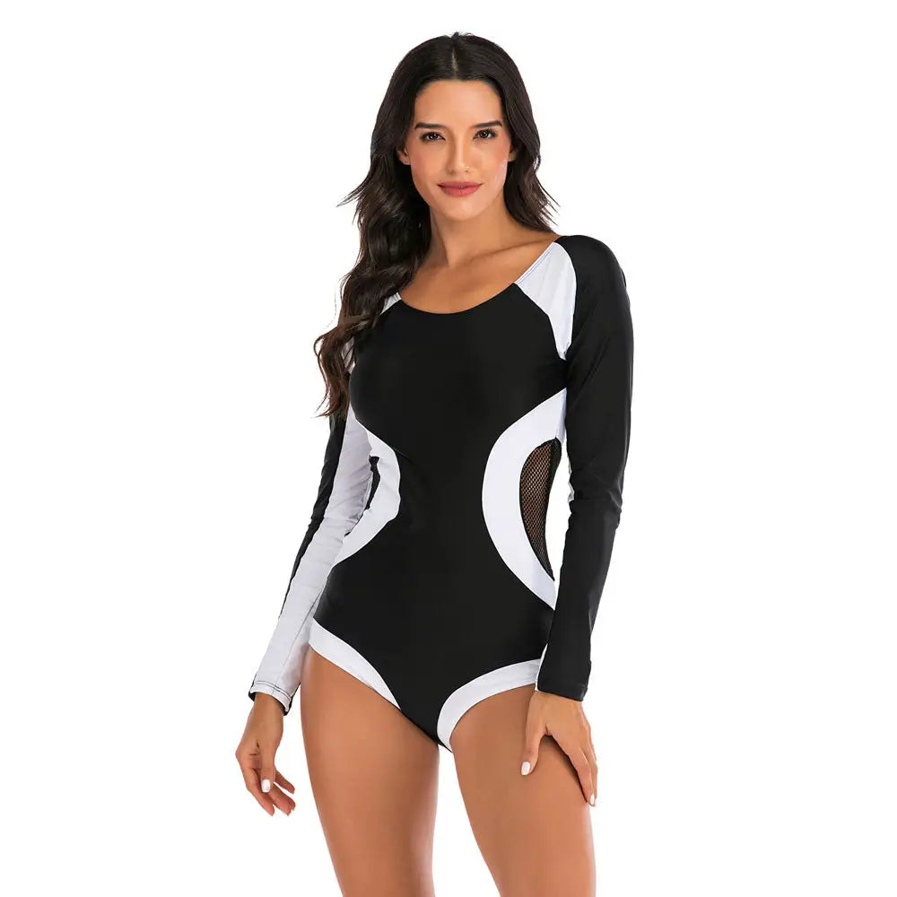 Black and White with Mesh One-piece Swimwear