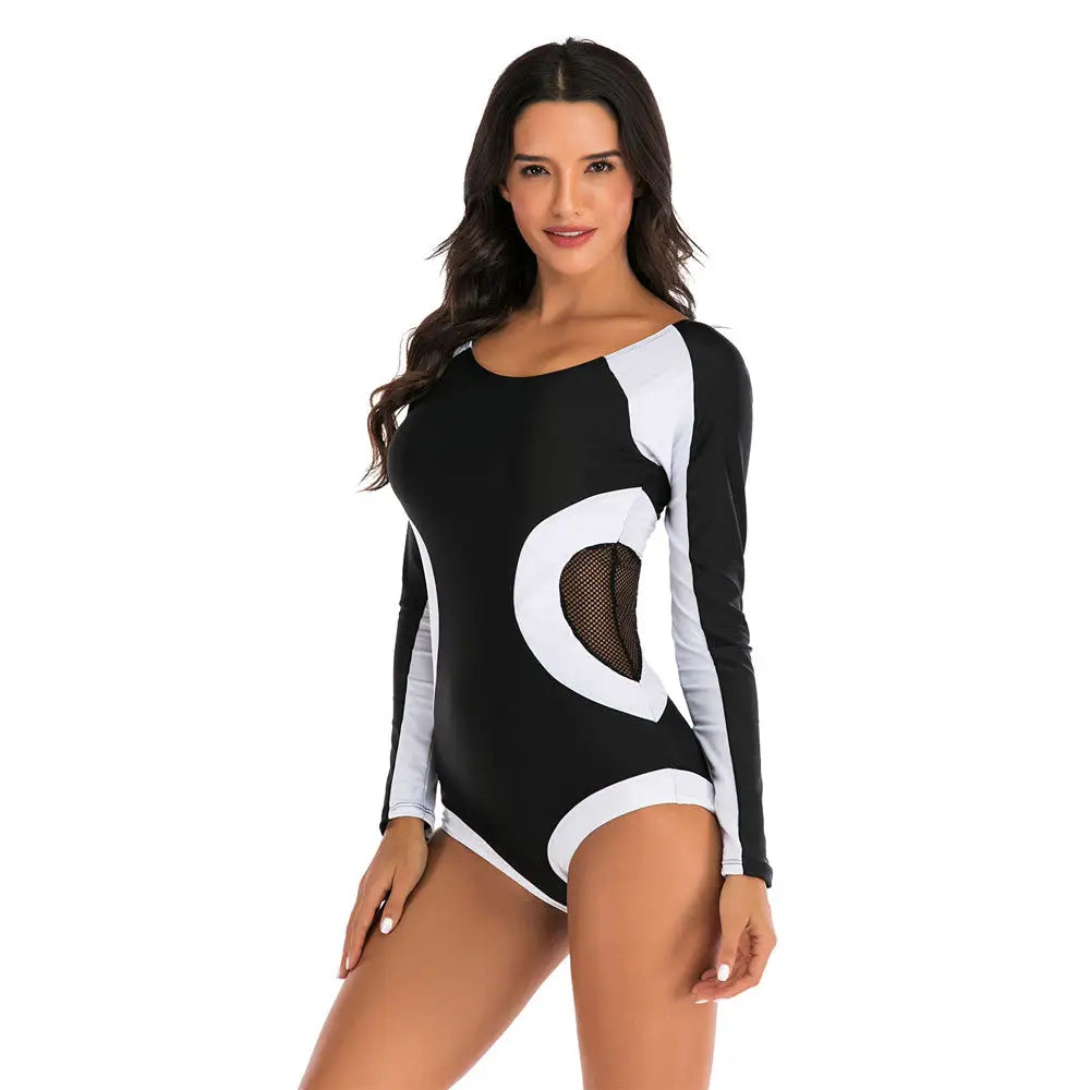 Black and White with Mesh One-piece Swimwear