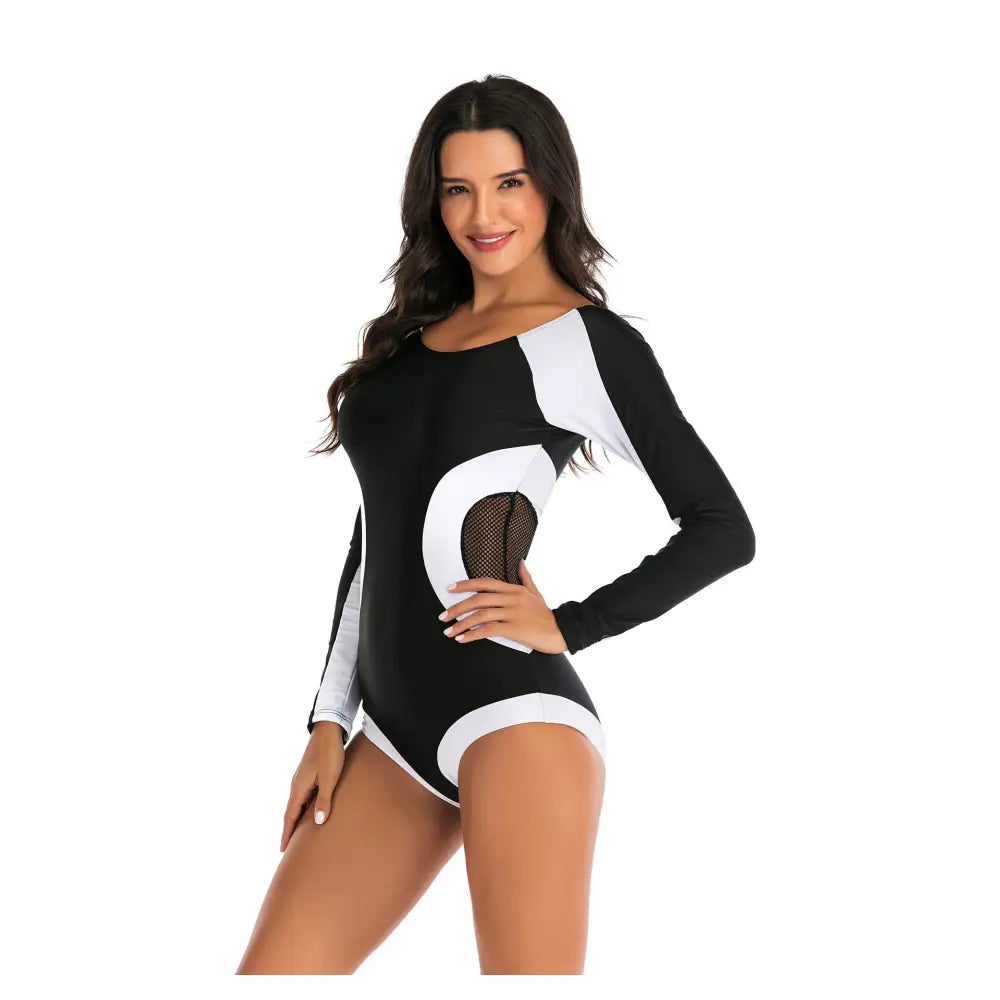 Black and White with Mesh One-piece Swimwear