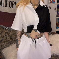 Black and White Women Crop Top