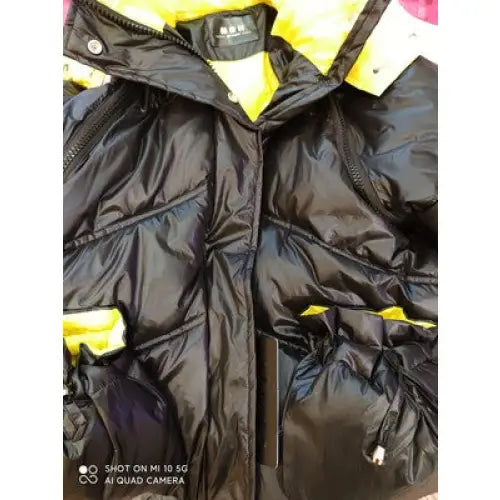 Black and Yellow Padded Loose Detachable Sleeves Hooded Coat