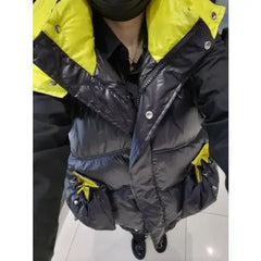 Black and Yellow Padded Loose Detachable Sleeves Hooded Coat