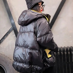 Black and Yellow Padded Loose Detachable Sleeves Hooded Coat