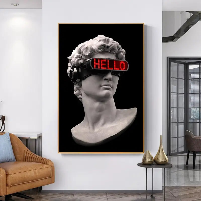 Black Background Vaporwave Sculpture of David Canvas Art