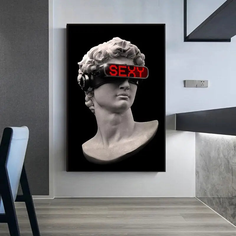 Black Background Vaporwave Sculpture of David Canvas Art