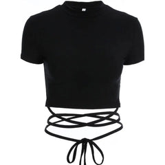 Black Belly Lace-up Crop Top