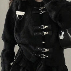 Black Brooch Knitted Sweater for Gothic Style / S