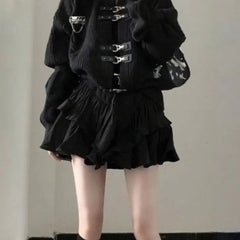 Black Brooch Knitted Sweater for Gothic Style