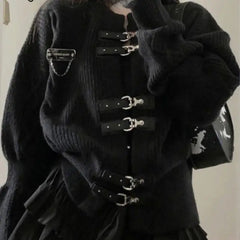 Black Brooch Knitted Sweater for Gothic Style