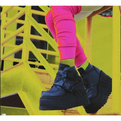 Black Buckle Wedges Ankle Boots Euro Size