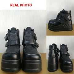 Black Buckle Wedges Ankle Boots Euro Size