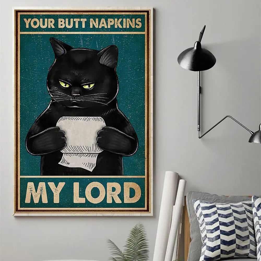 Black Cat Poster Your Butt Napkins Canvas