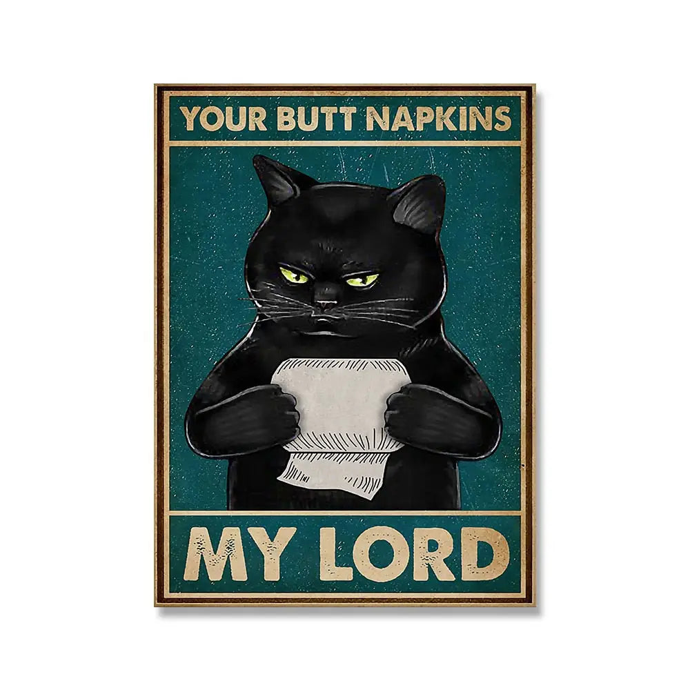 Black Cat Poster Your Butt Napkins Canvas