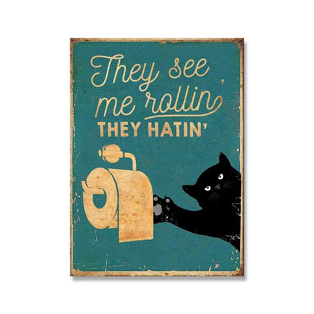 Black Cat Poster Your Butt Napkins Canvas