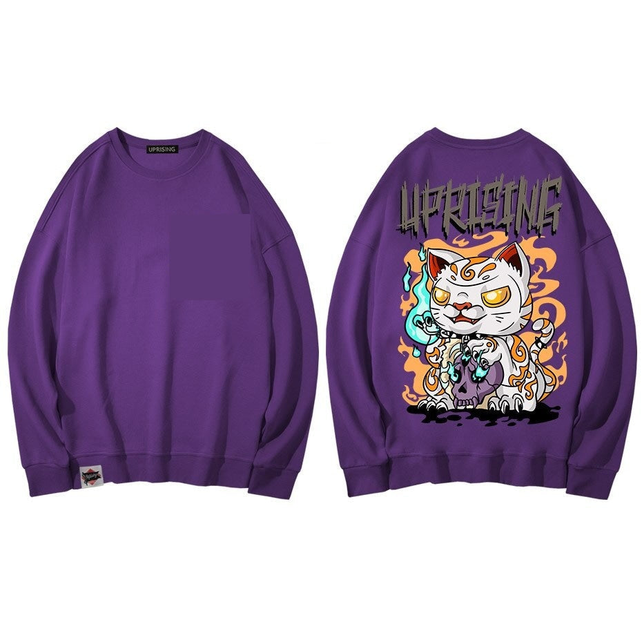 Black Cat Satanic Uprising Goth Sweatshirt - purple / M -