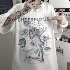 Black Cotton Floor Skull T-Shirt