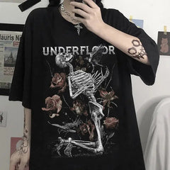 Black Cotton Floor Skull T-Shirt