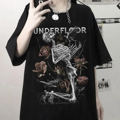 Black Cotton Floor Skull T-Shirt