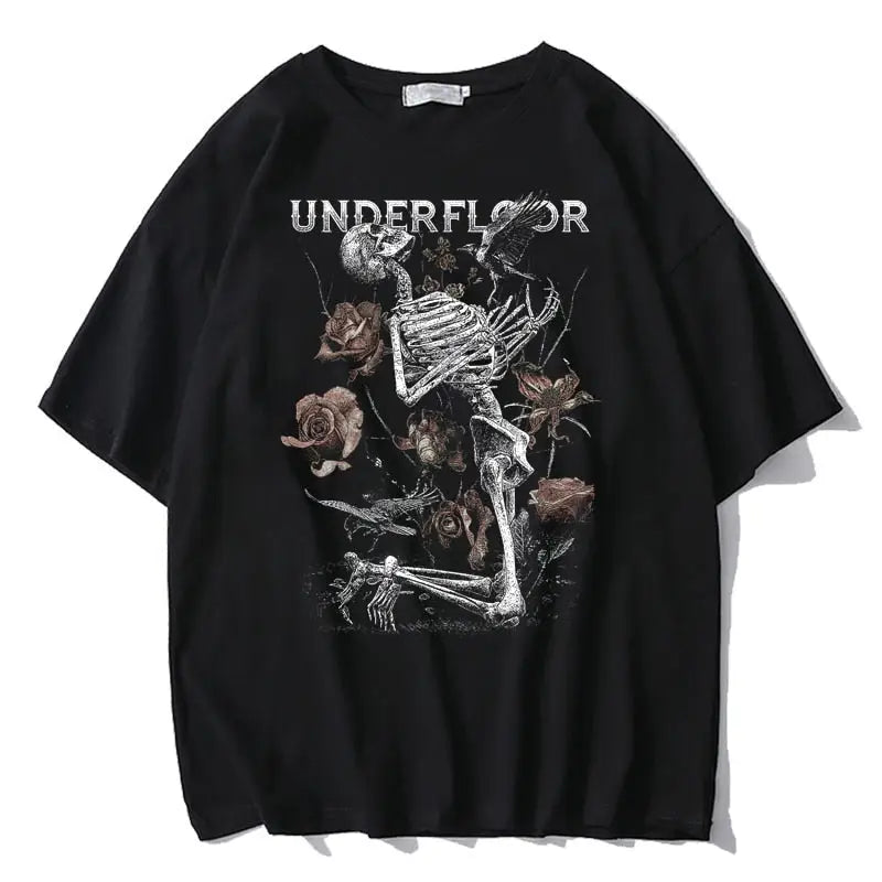 Black Cotton Floor Skull T-Shirt / Asian size M