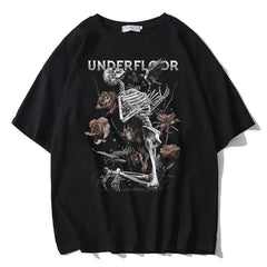 Black Cotton Floor Skull T-Shirt / Asian size M