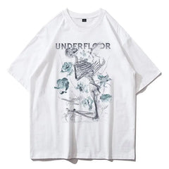 Black Cotton Floor Skull T-Shirt White / Asian size M