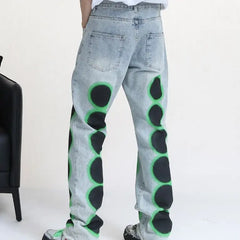 Black Denim Neon Dots Baggy Jeans
