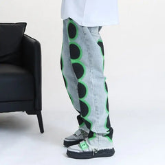 Black Denim Neon Dots Baggy Jeans