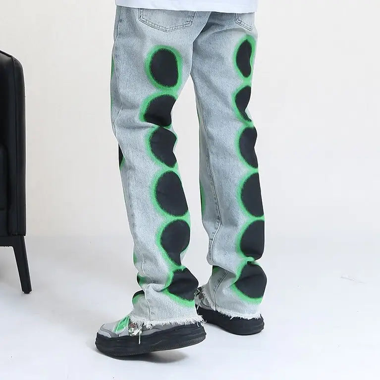 Black Denim Neon Dots Baggy Jeans